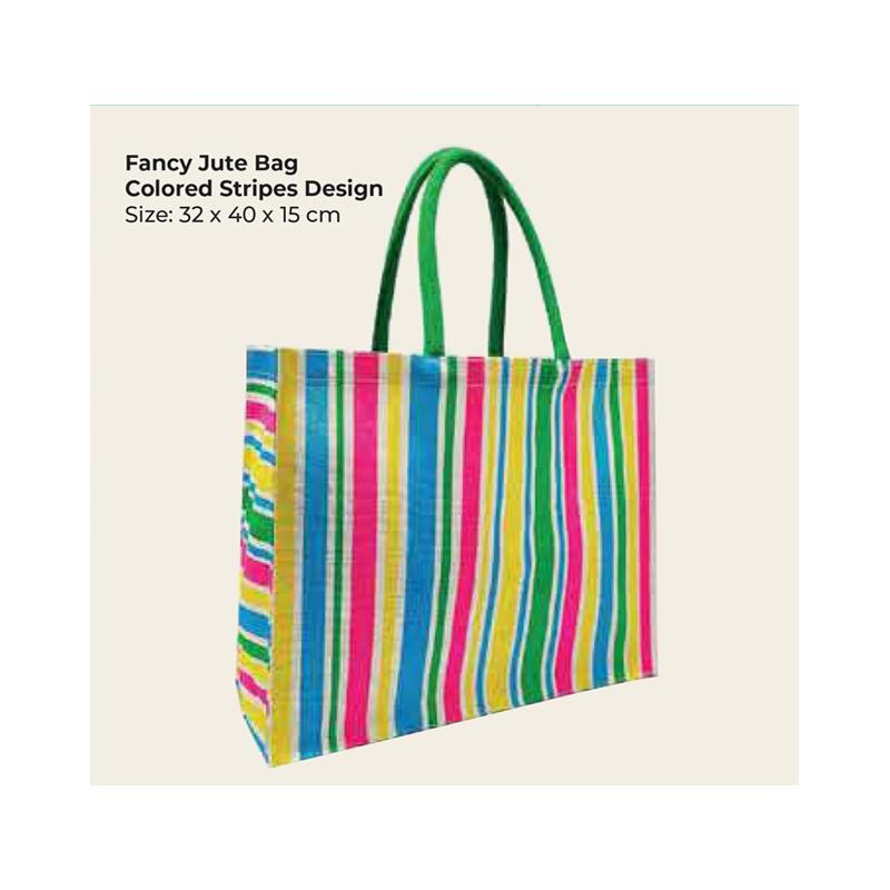 Fancy Jute Bag  Colored Stripes Design